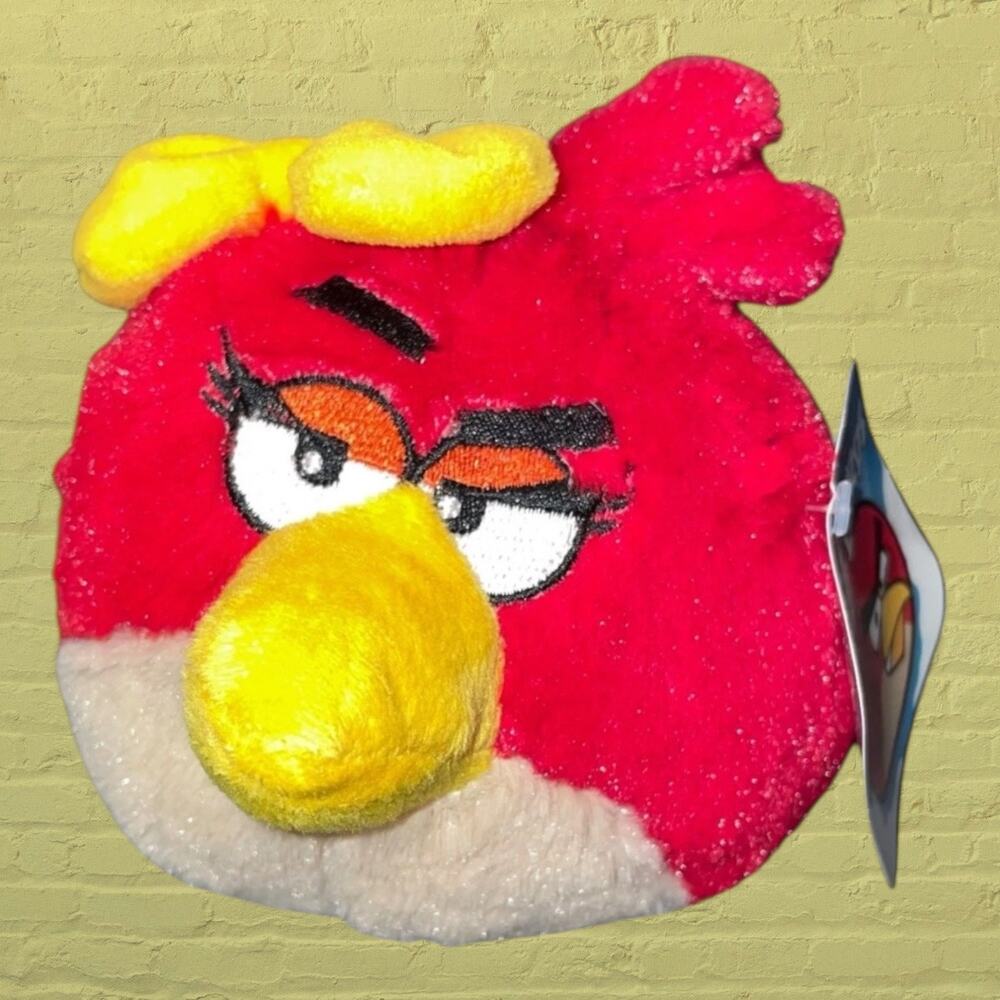 Angry Birds 5" Girl Plush Red Bird Yellow Bow Stitched Eyes NWT Non Retail Toy